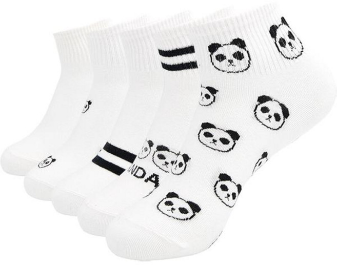 귀여운 여성용 앙고라양말 판다 재미있는 발목 양말 부드러운 면 짧은 화이트 캐주얼 봄 여름 소녀 두 줄무늬 선물 5 쌍