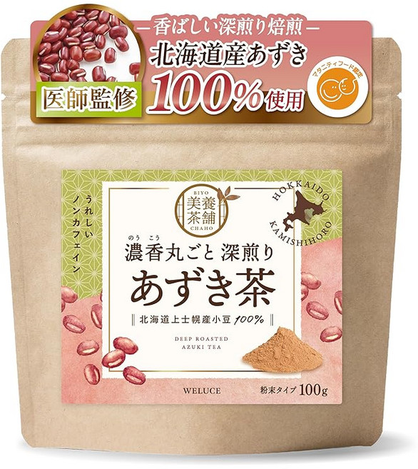 미야코다포 노카를 통째로 진하게 볶은 팥차 분말 타입 100g | 홋카이도 가미시보로초산 에리모 팥 100% 사용 | 로스팅 기사 마무리의 고소한 후츠리차 | 카페인 저칼로리 |