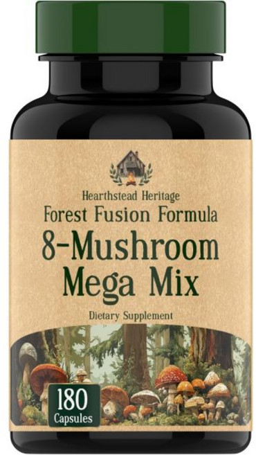 8 Mushroom Complex - 180 Capsules - Lion’s Mane Reishi Chaga Cordyceps & Turkey Tail - Natural, 1개
