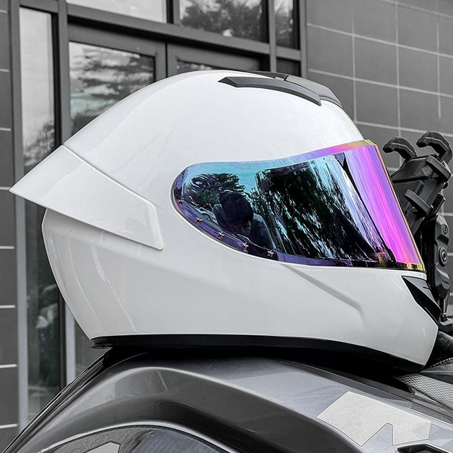 AVCOOL 摩托車全盔 男女通用 機車安全帽 個性設計 四季騎行, 1個, 【白月光鍍彩】+透明2XL-61-62