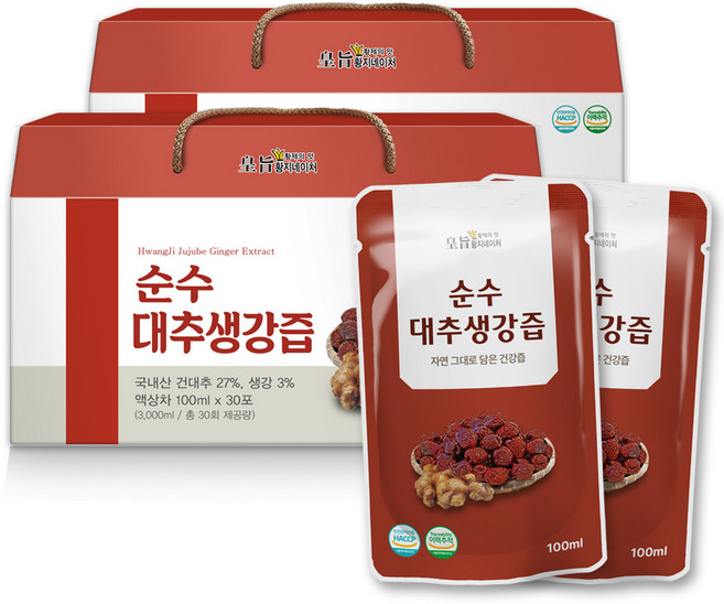 황지네이처 국내산 순수 대추생강즙 대추즙, 60개, 100ml