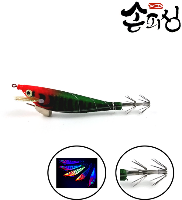 손피싱 리틀 울트라 삼봉에기 한치 쭈꾸미 갑오징어 낚시, 레드헤드, 1개