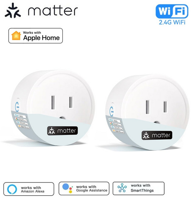 [pwp] Matter 스마트 소켓 와이파이 미니 미국 플러그 가전 콘센트 앱 제어 홈킷 지원 알렉사 구글 홈 스마트싱스 허브, Matter Plug 2PCS, 2) Matter Plug 2PCS - 미국