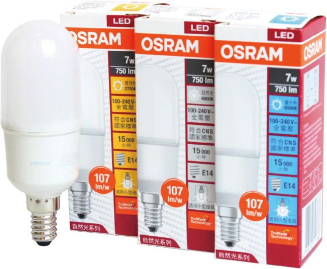 OSRAM 歐司朗 LED燈泡 7W E14 4000K 自然光, 1個, 純白光