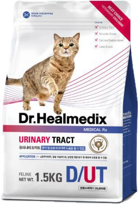 닥터힐메딕스 고양이 D/UT 유리너리 트랙트 필라인 결석 요로계 관리 1.5kg, 1개, 유리너리+결석 - 쿠팡