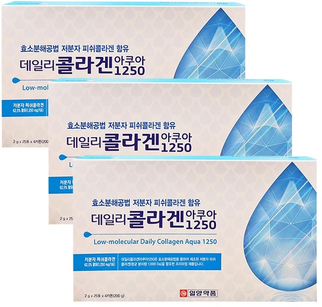 일양약품 데일리 콜라겐 아쿠아 1250 100포, 200g, 3개 - 쿠팡