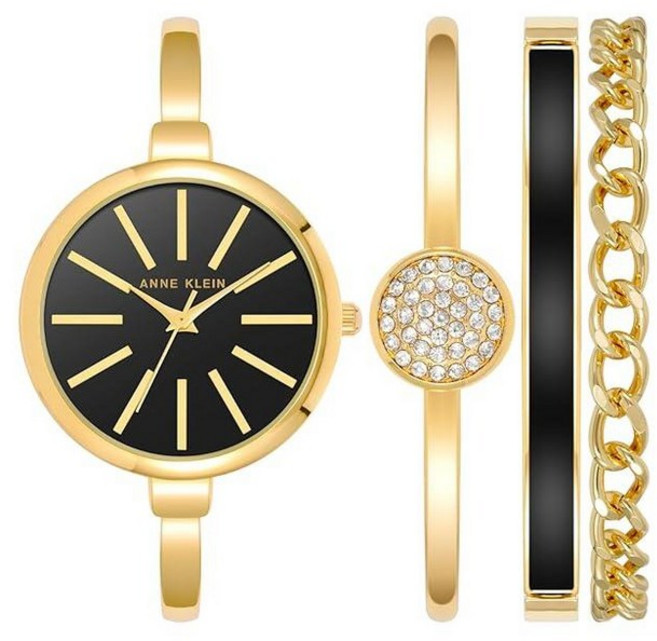 Anne Klein 여성용 뱅글 손목시계 팔찌 세트 골드/블랙