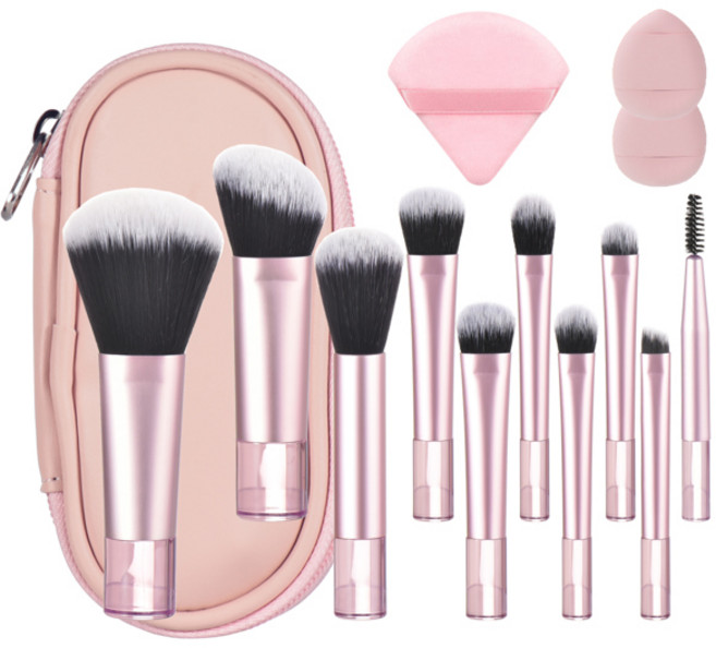 10 블랙 미니 메이크업 브러쉬 여행 휴대용 메이크업 도구 퍼프 - 팜 브러쉬 전문 도구 세트, 08 14 PCS, 1개