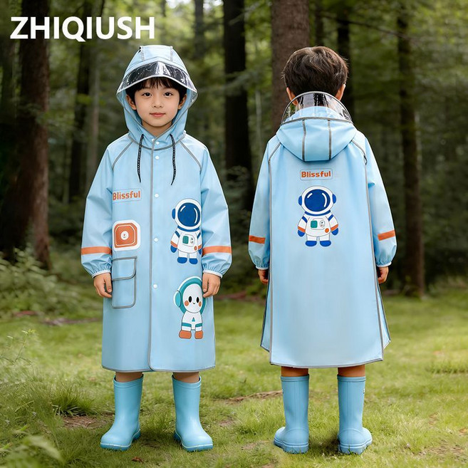 兒童雨衣 小學生/幼兒園 防水防暴雨 加厚全身雨披, 1個, 藍款宇航員【書包位+大帽檐】2XL建議身高145-160厘米