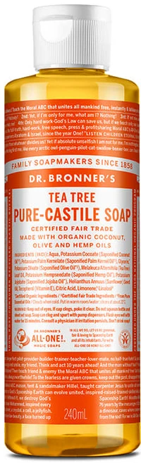 닥터브로너스 티트리 페이스 앤 바디 퓨어 캐스틸 솝 바디워시, 240ml, 1개 - 쿠팡