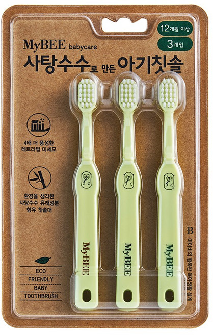 2위 - 마이비 사탕수수로 만든 아기칫솔, 혼합색상, 3개입, 1개