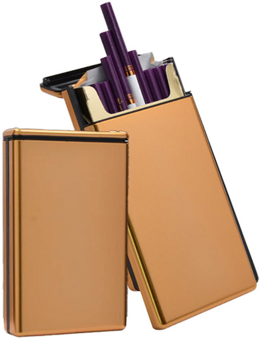 에코럭키 프리미엄 슬라이딩 담배케이스 슬림형 20개피 통째로, 1개, 슬라이드 매탈합금-골드 슬림형