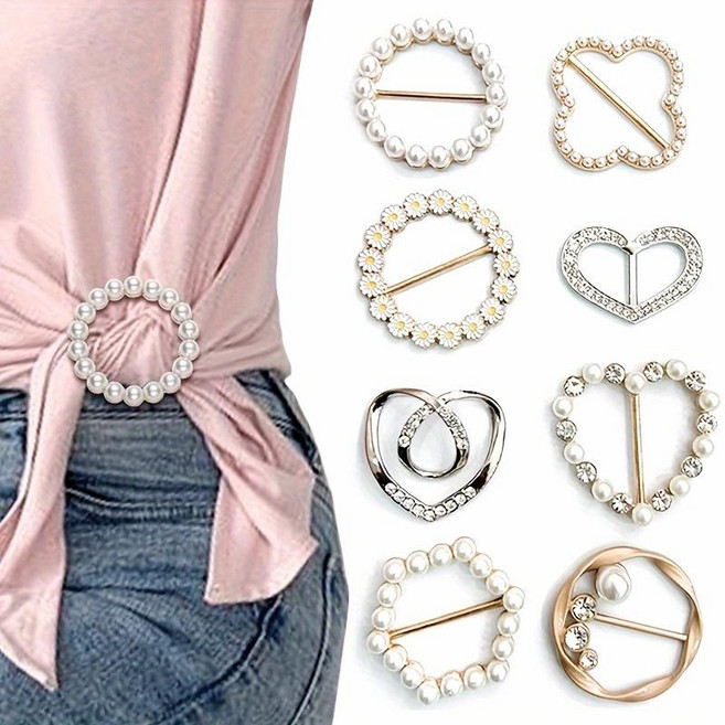 고급 진주 옷핀 옷자락 매듭 액세서리 8종 세트, 8개, 4-5cm  골드&실버