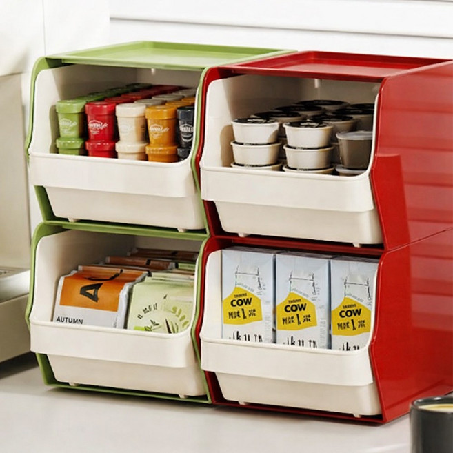 이지몰 2단 간식 다용도 서랍식 주방 사무실 탕비실 수납함, 그린, 1개