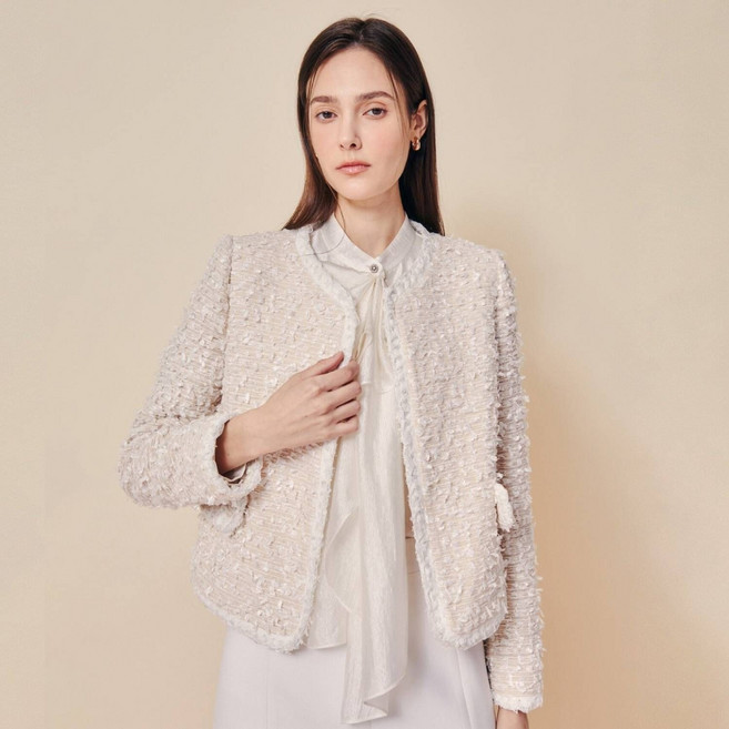 지고트 텍스처 트위드 노칼라 재킷 LIGHT BEIGE JS2A0JK031 JS2A0JK031-PIC