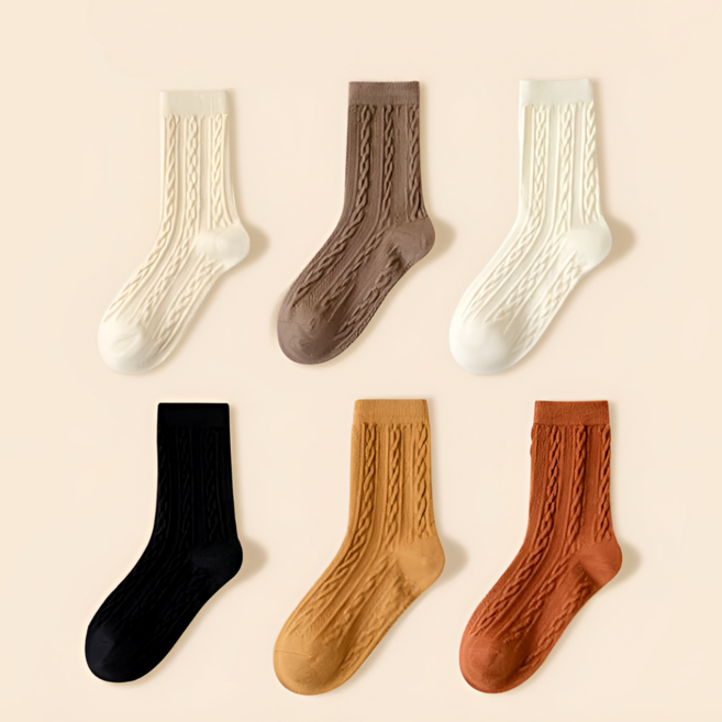 여성 꽈배기 중목양말 데일리 삭스 6종 세트