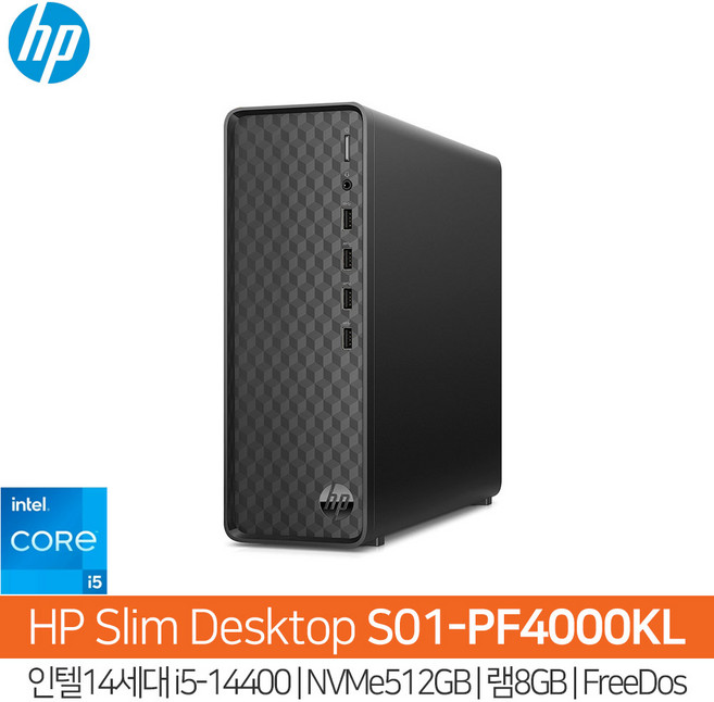 HP S01-PF4000KL 14세대i5-14400_(NVMe512GB)_램8GB_FreeDos(OS없음)/HP컴퓨터/슬림PC/사무용PC/HH, Free DOS, 512GB, 8GB, 블랙