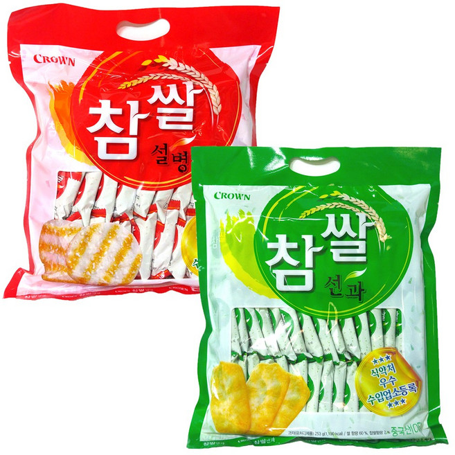 크라운 참쌀설병 + 참쌀선과 쌀스낵 세트, 523g, 1세트