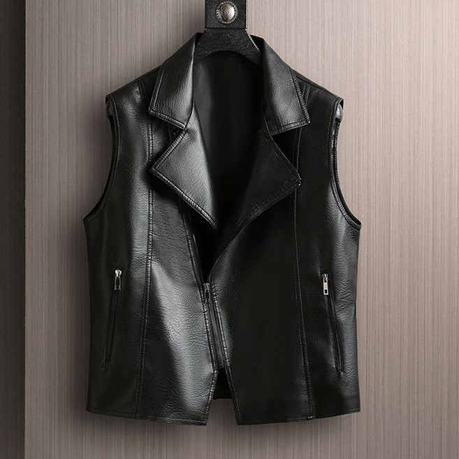 남녀공용 민소매 라이더 레더 베스트 루즈핏 가죽 조끼 아우터 바람막이 간절기