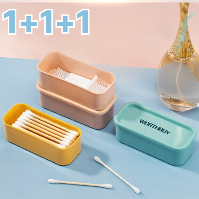 도치코 휴대용 치실 면봉 이쑤시개 보관 케이스 보관함, 1세트, 민트+핑크+옐로우