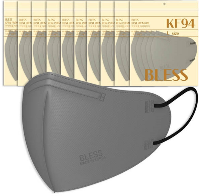 블레스마스크 KF94마스크 새부리형 대형 소형 컬러마스크 50매입, 10개, 대형 KF94 다크그레이, 5개입