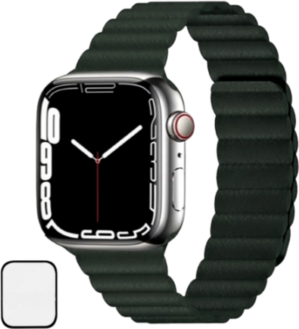 NUBASE 애플워치 호환 마그네틱 솔로루프 레더 가죽 실리콘 스트랩, 09. 올리브, 1개