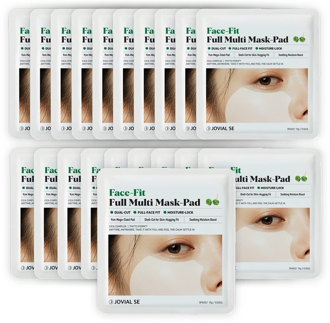 클라미에르 페이스핏 풀 멀티 마스크팩 찰싹 토너 패드 (3매입*20세트) / 시카 연꽃 PDRN 마스크팩 / 9cm 초대형 듀얼 반달커팅 부분팩 / 운동 여행용 토너패드, 20개, 3개입 - 쿠팡