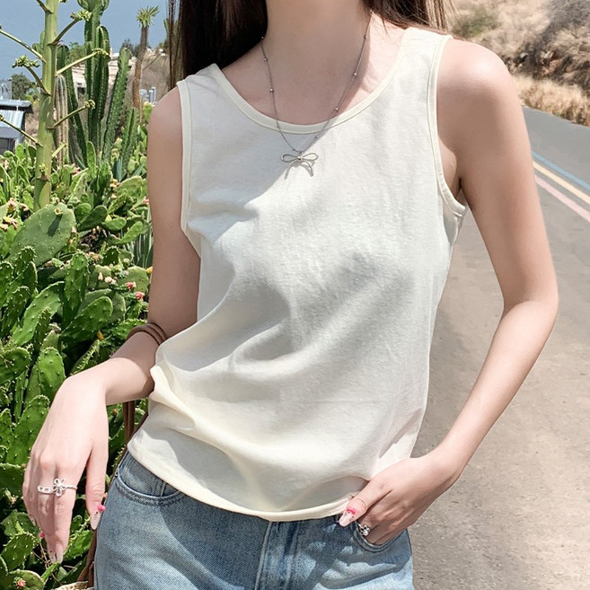 DIU 棉麻吊帶背心女夏季輕薄款U領內搭顯瘦肌理感雪花棉無袖上衣
