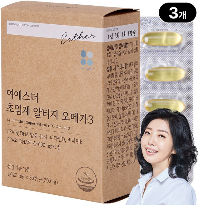 본사직영 여에스더 초임계 알티지 오메가3 1020mg, 30정, 3박스