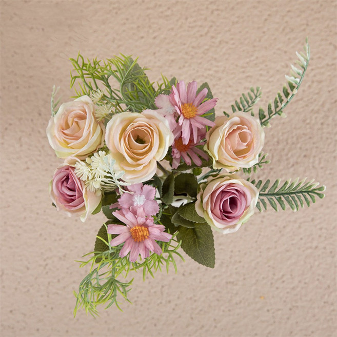 LIFE MASTER 仿真玫瑰雛菊花束 仿真花 捧花 裝飾花 擺設 插花 婚禮佈置, 1個, 粉紫色