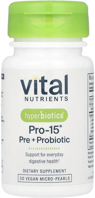 건강챙기세요 Vital Nutrients Hyperbiotics® Pro-15® 프리바이오틱 + 프로바이오틱 비건 마이크로 펄 30개 백살까지오래오래, VitalNutrientsHyperbioticsPro1, 1개, 30정 - 쿠팡