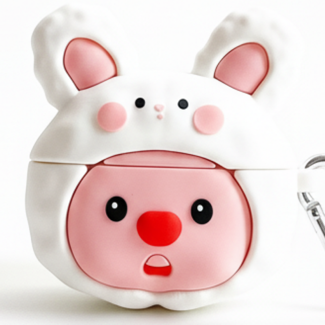 토끼후드 잔망바비 에어팟케이스 귀여운 실리콘 보호 케이스 + 에어팟 청소키트, 1개, 화이트, 에어팟프로3