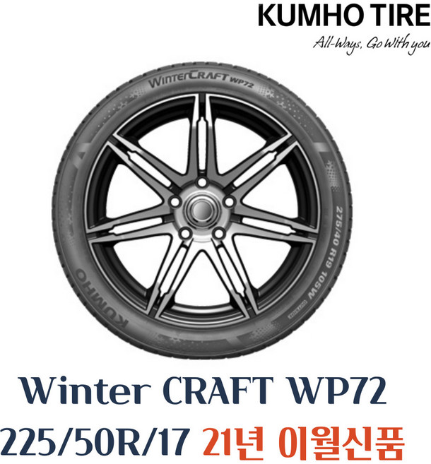 금호타이어 겨울용 스노우 윈터타이어 윈터크래프트 WP72 225 50 17 2255017, 1개