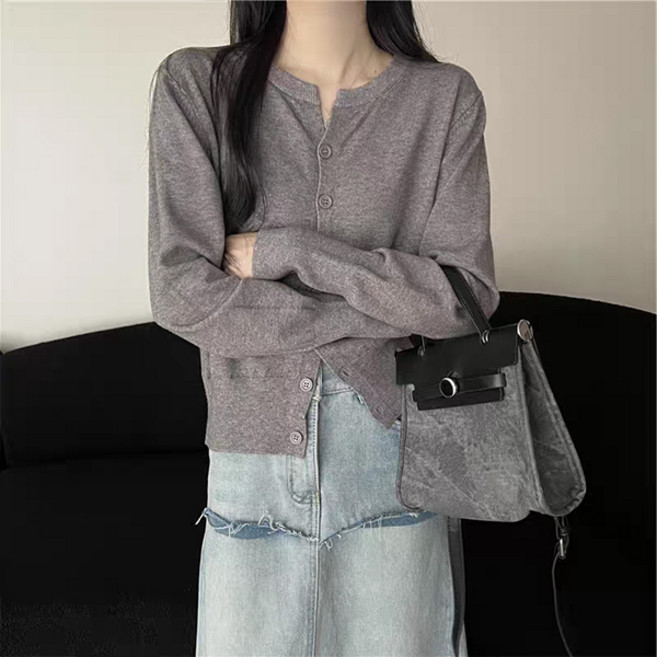 제이로그 니트 베이직 간절기 라운드 제프링 가디건