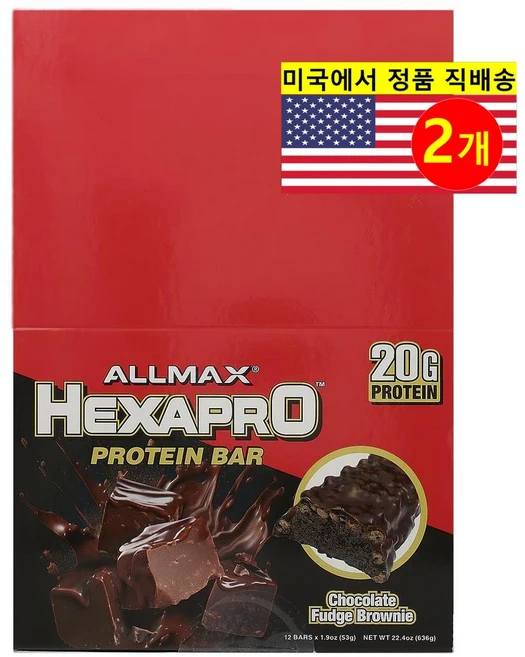 ALLMAX 건강 관리 간식 식사 대용 에너지 영양 보충 초콜릿 퍼지 브라우니 헥사프로 프로틴 바 12개입 636g 1개, 2개 - 쿠팡