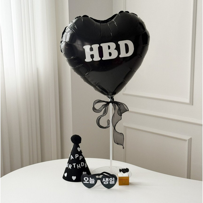 하피블리 올블랙 빅하트 생일파티 용품 세트, 블랙하트세트