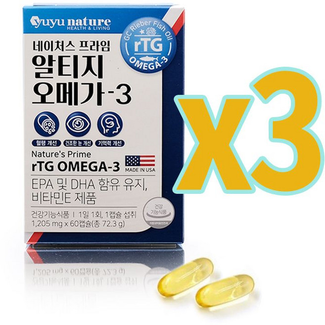 유유네이처 네이처스 프라임 알티지 오메가3 1205mg 60캡슐 3통, 단품, 3개, 60정