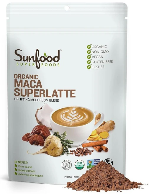 Sunfood Superfoods Maca 슈퍼라떼 파우더 드링크 믹스 영지 버섯과 젤라틴화 마카 포함 | 170g(6온스) 백 | 유기농 GMO 프리 비건, Sunfood Superfoods Maca 슈퍼라떼 파, 170g - 쿠팡