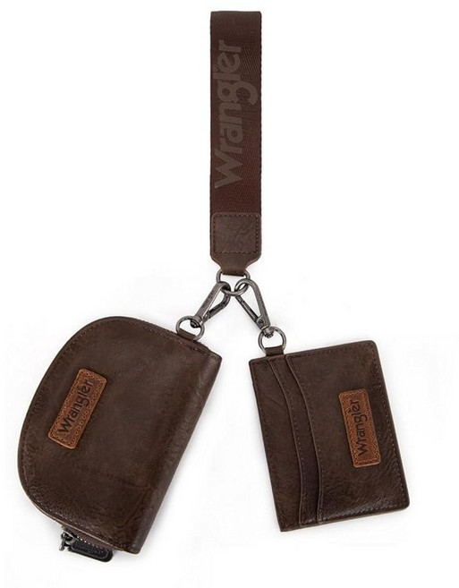 Wrangler KeyChain 지갑 손목 여성용 듀얼 파우치 RFID 차단 신용 카드 홀더 지갑 커피. 스몰 미니멀리스트 131895