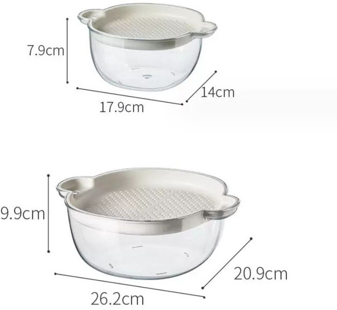 과일세척바구니 손잡이채반 채반소쿠리 있는 물빠짐 뚜껑 바구니-화이트 1개 사각, C. 업그레이드된 2종 세트 대형 + 소형 배수 바구니