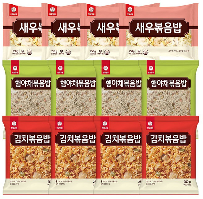 [본사직영] 천일식품 김치볶음밥 250g x 4개 + 새우볶음밥 250g x 4개 + 햄야채볶음밥 250g x 4개, 12개