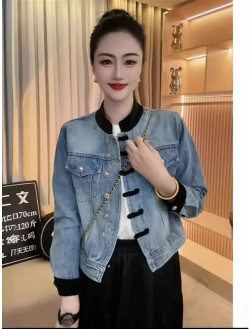 新中式國風牛仔外套女長袖2026春季新款立領盤扣設計洋氣夾克上衣
