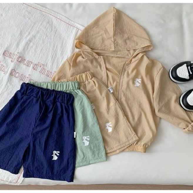 아짱 키즈 여름 상하세트 키즈아동복 남녀공용 바람막이 집업 반바지 세트구성