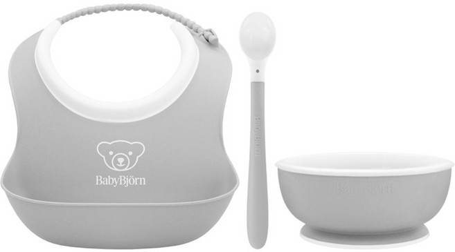 베이비뵨 베이비 유아용 이유식 3종 그레이 피딩세트 턱받이 빕 (스몰) 스푼 볼 그릇, 1세트, 스몰베이비빕+아기용그릇+피딩스푼