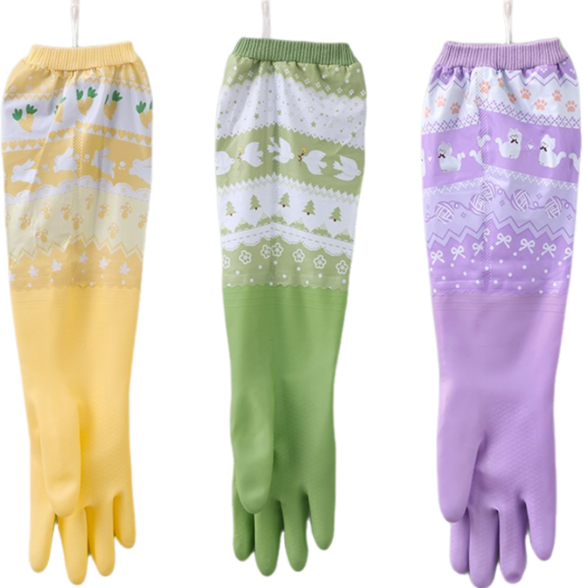 51cm 길고 두꺼운 튼튼한 기모안감 고무장갑 편한 밴드형, 혼합색상, 대(L), 3개