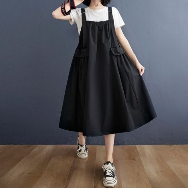 아이엠몽 여성 빅사이즈 체형커버 루즈핏 끈조절 포켓 원피스