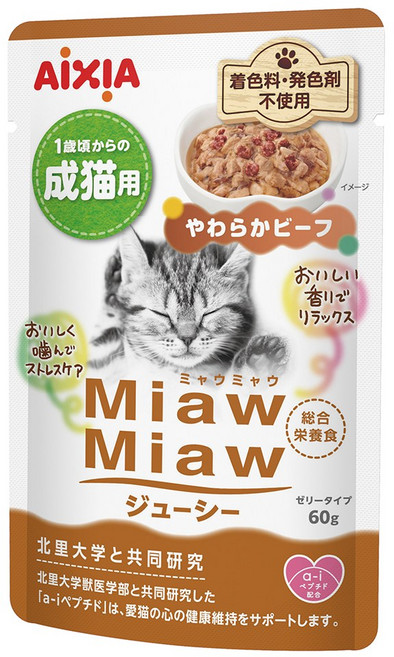 아이시아 먀우먀우 쥬시 파우치 고양이간식, MJ-13 소고기, 60g, 1개