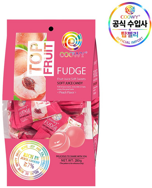 coowy 쿠위 탑젤리 탑후르츠 복숭아맛 280g, 3개