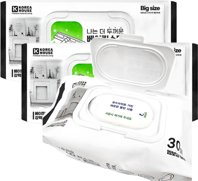 홈케어 두꺼운 프리미엄 베이킹소다 대형 물걸레 청소포 30매 캡형 먼지 기름때 제거, 2개