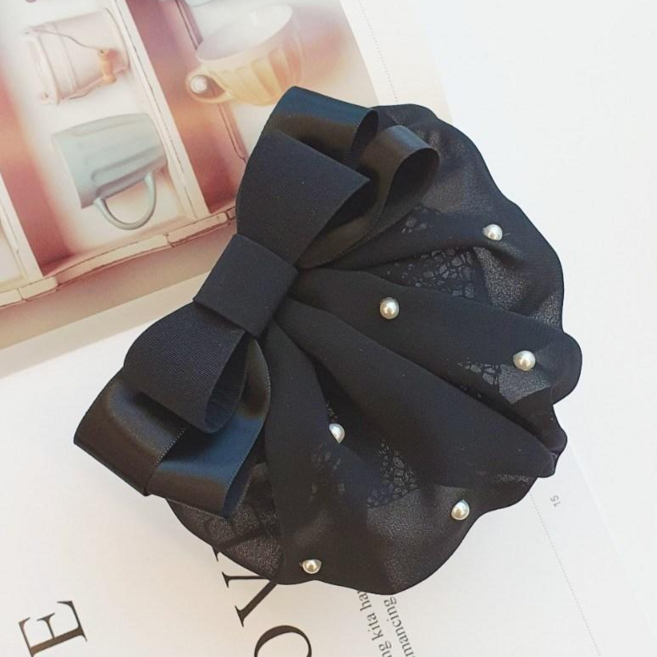 제이클레어 진주 쉬폰 리본 핀 머리망
